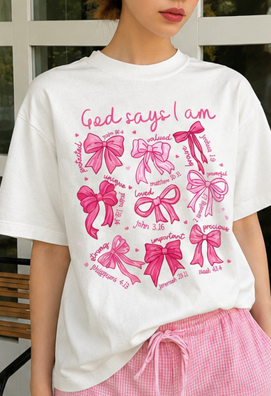 Cute Aesthetic Oversized Pink Bow Graphic Print T-Shirt