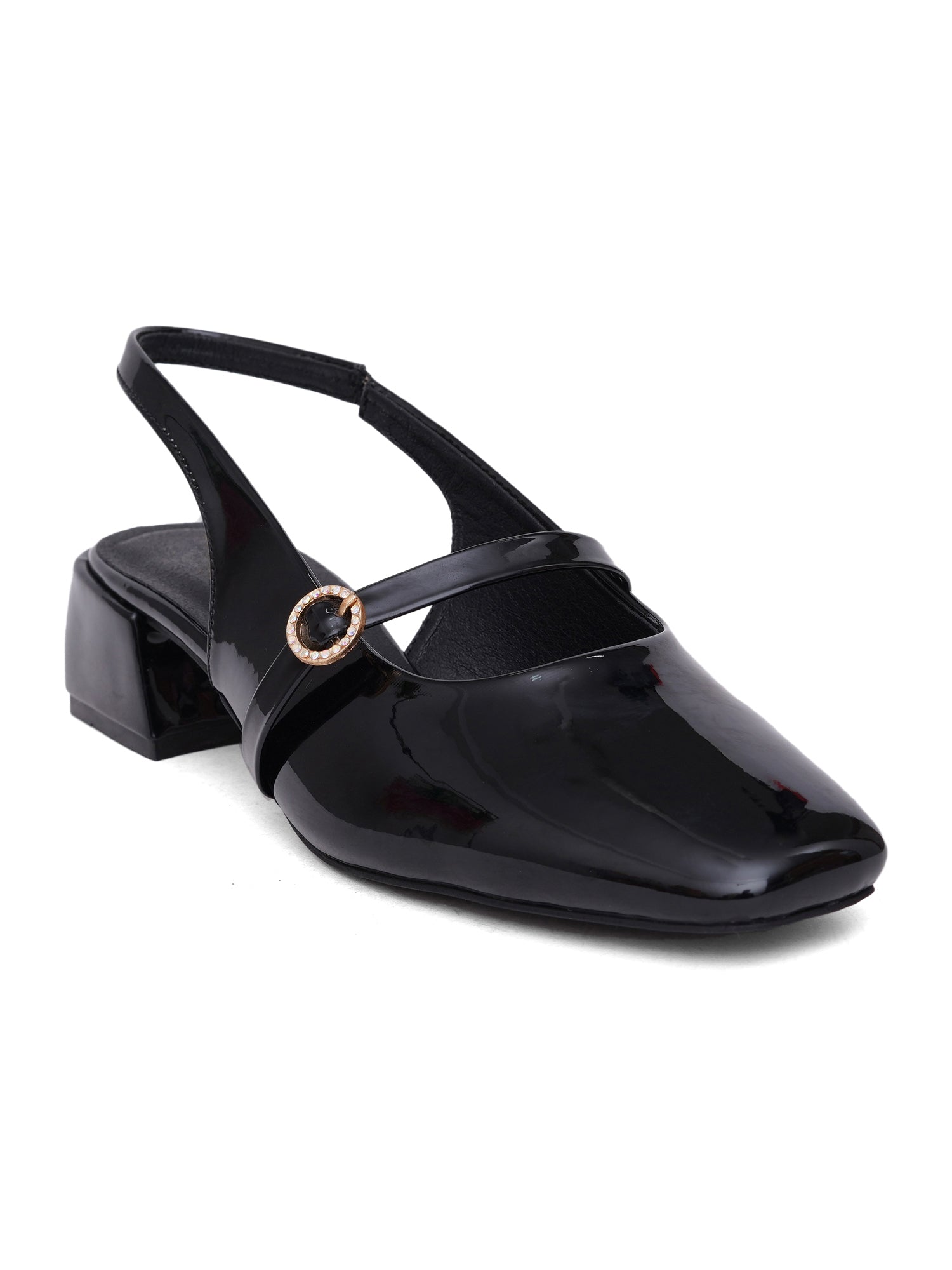 Elegant Patent Finish Mary Jane Slingback Heels with Strap Detail