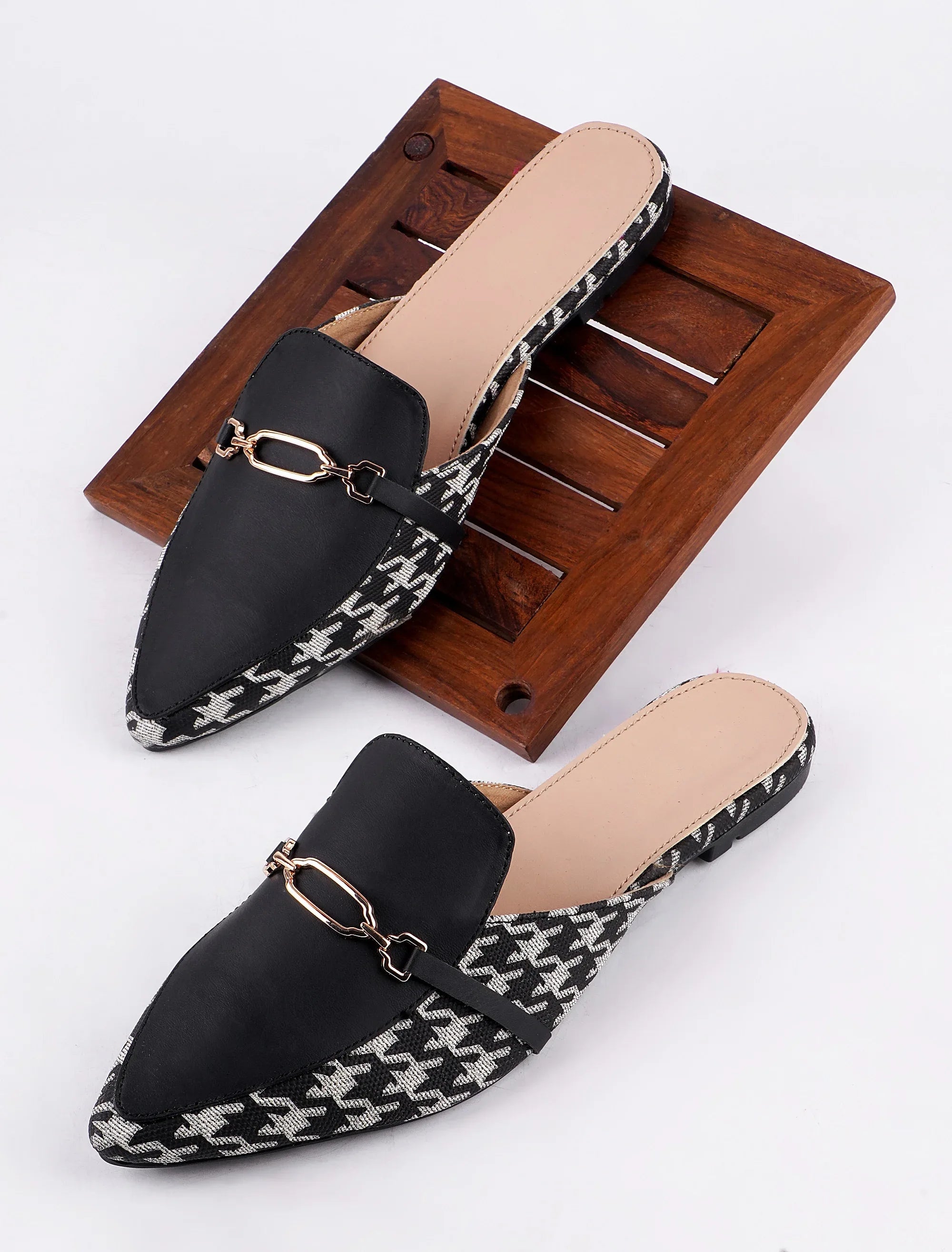 Printed Slip-On Mule with Metal Detail