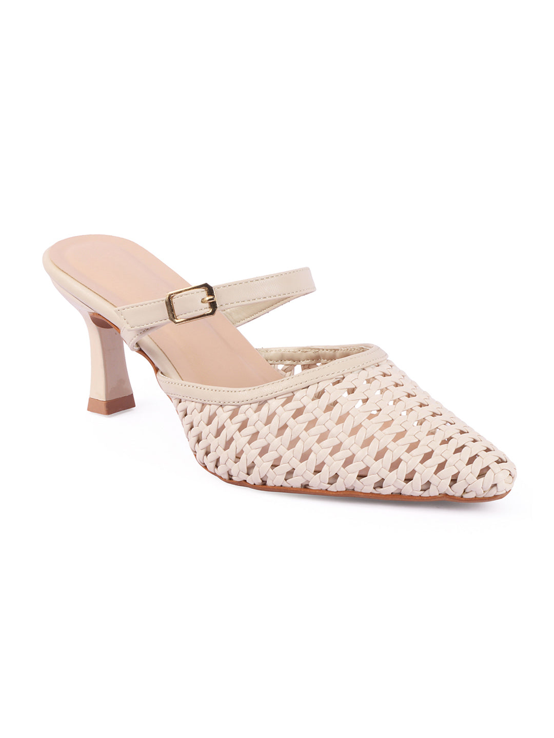 Muse Woven Pointed-Toe Kitten Heel Mules