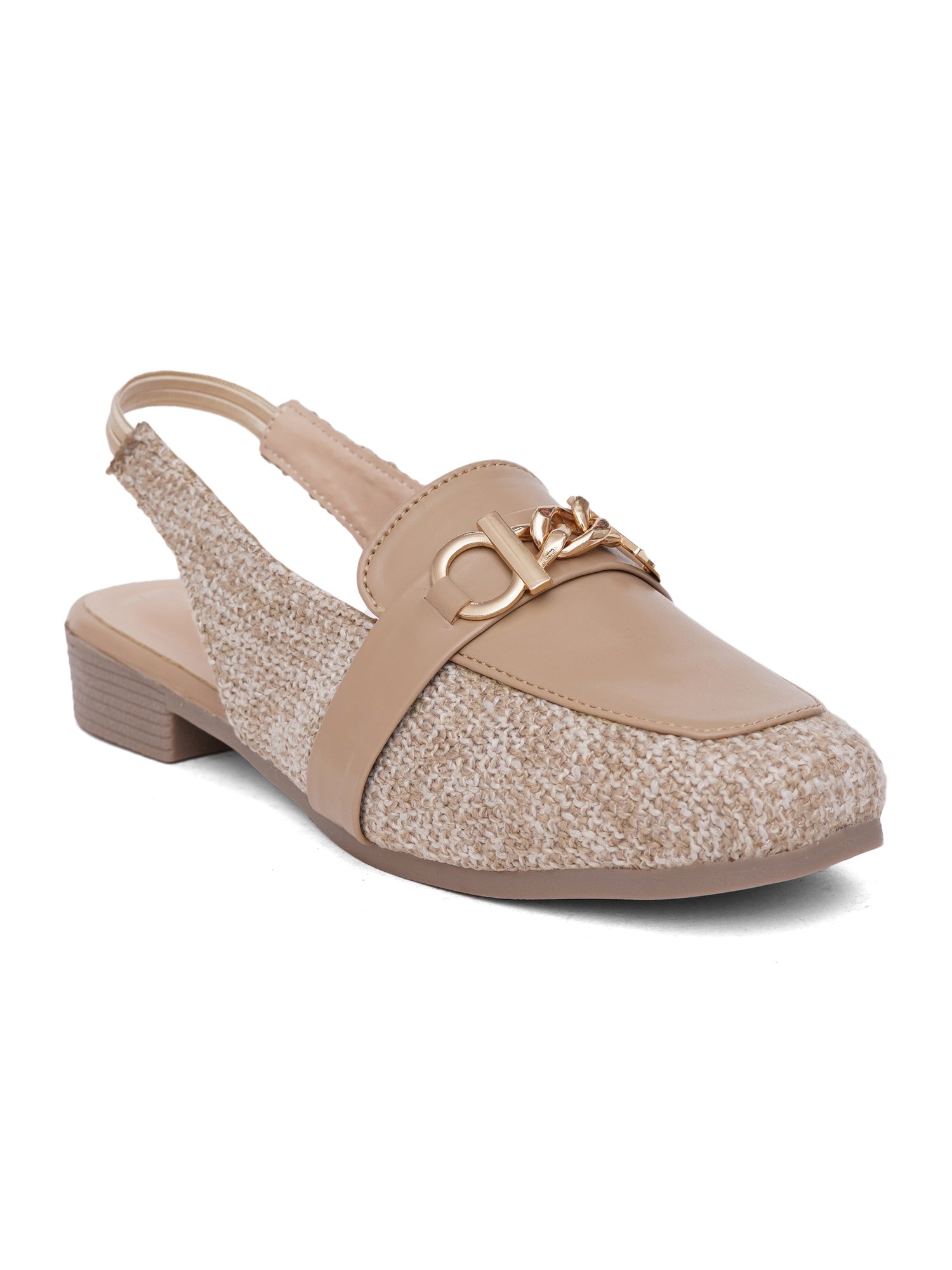 Fashion Tweed Chain Detail Slingback Mules