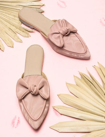 Elegant Bow Accent Pointed Mule Flats for Women
