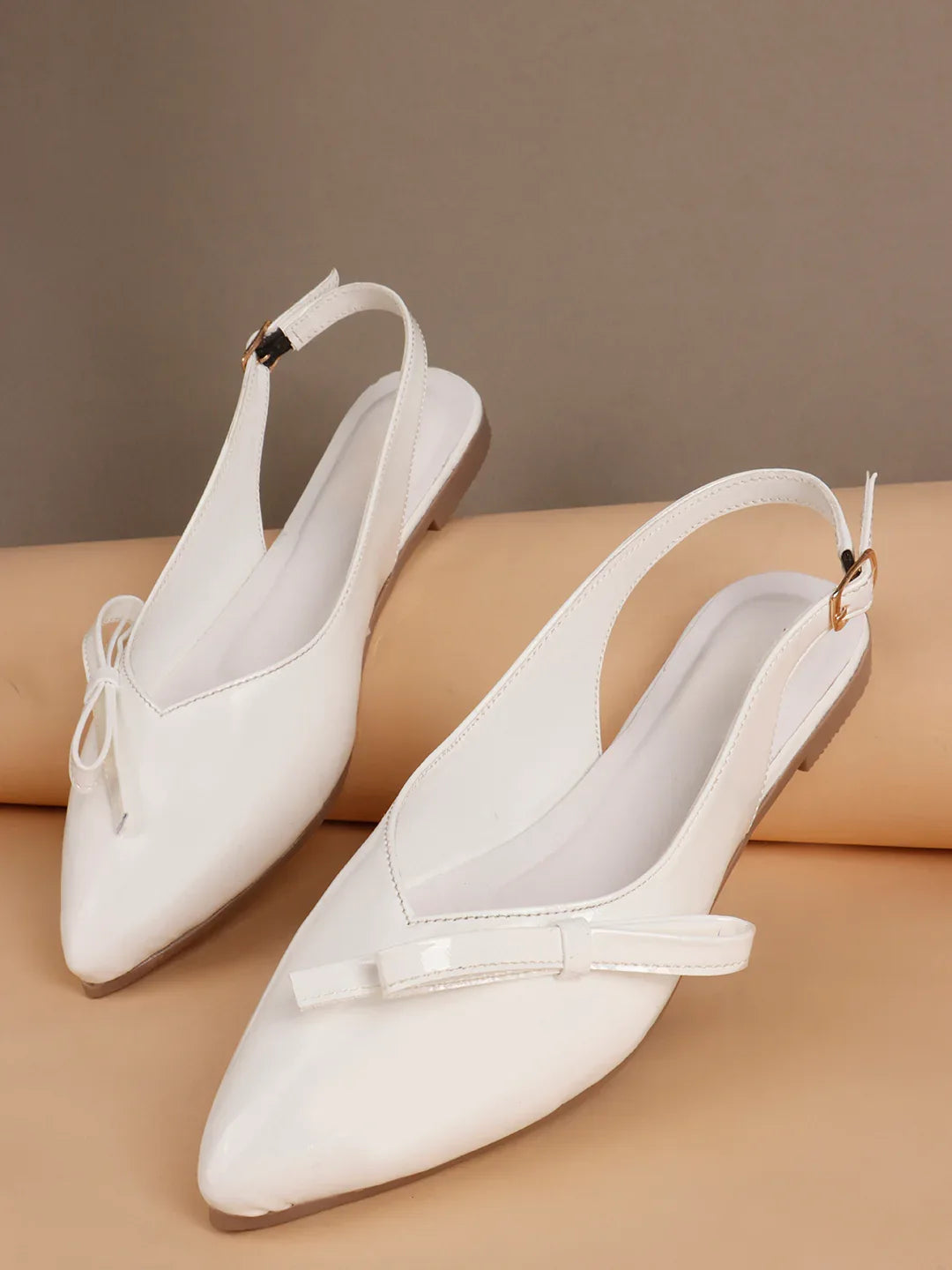 Glossy Pointed Toe Slingback Flat Mules