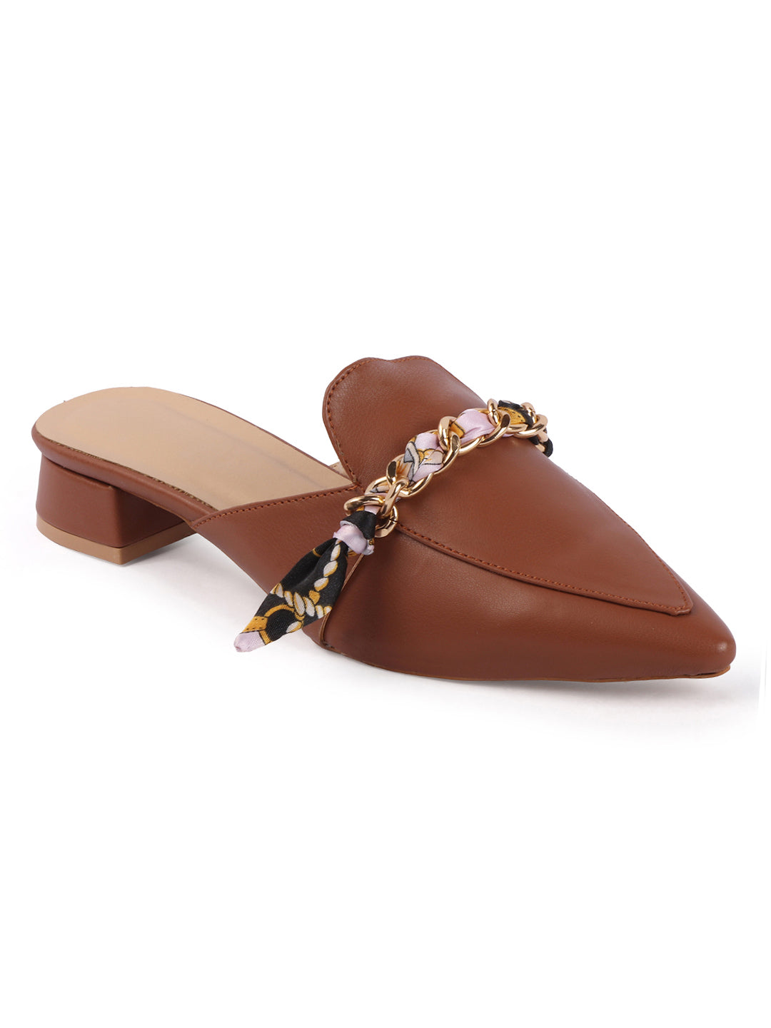 Golden Chain With Fabric Embellshed Solid Mules