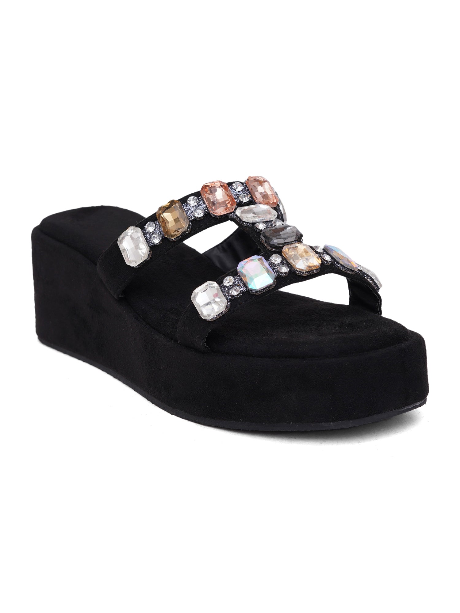 Glam Crystal Strap Wedge Sandals