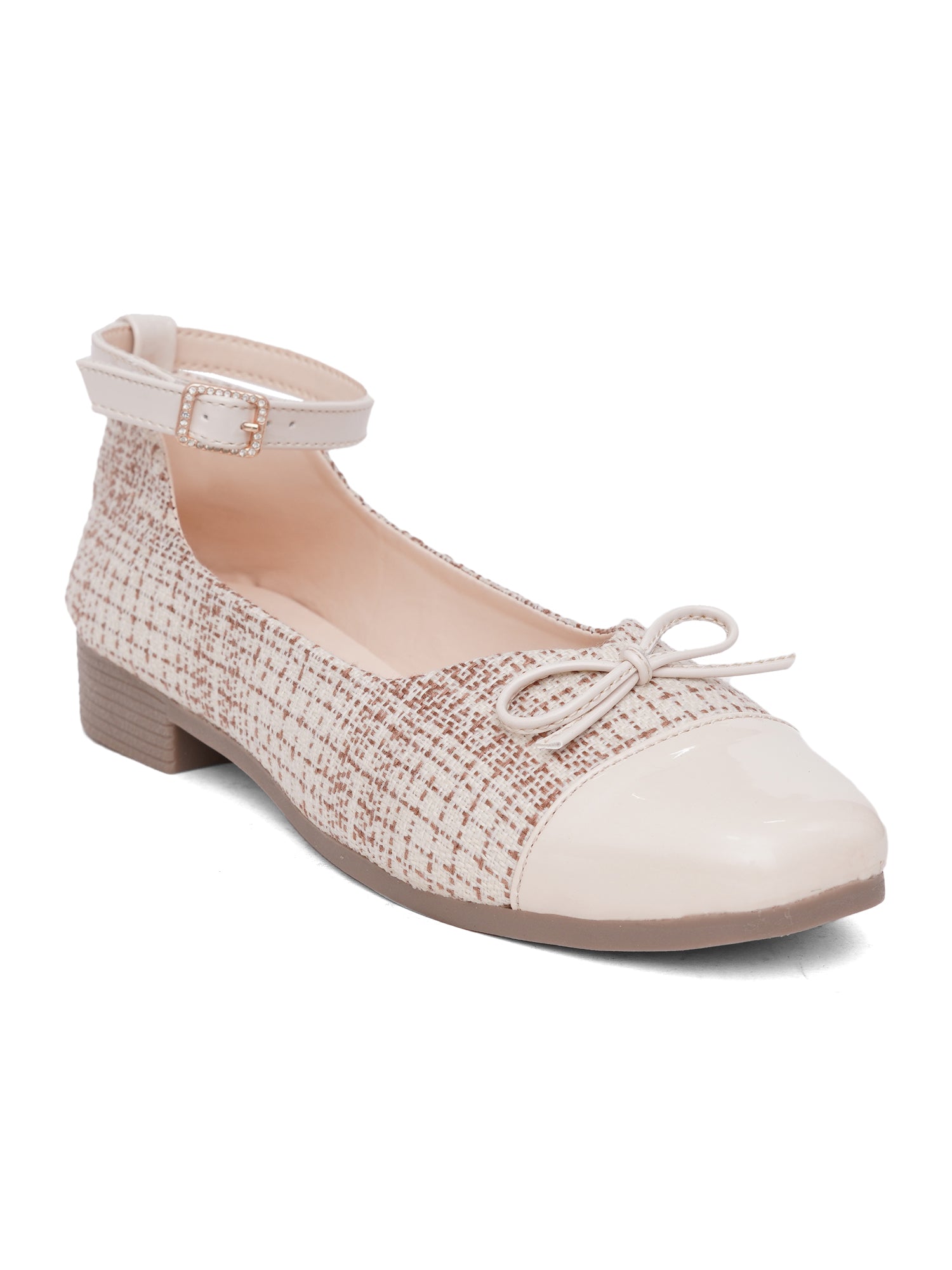 Elegant Tweed Texture Ballet Pumps Bellies with Ankle Strap