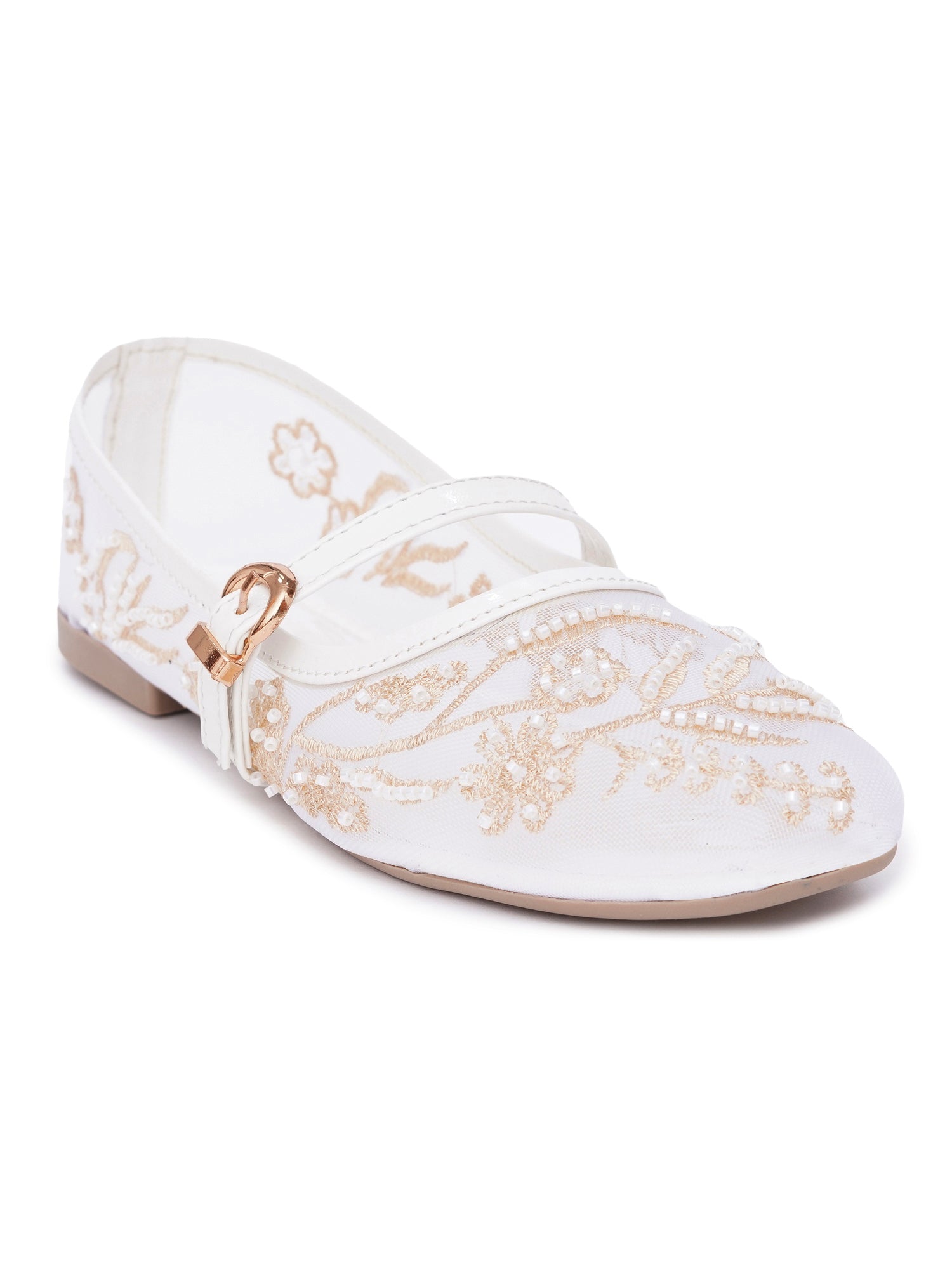 Elegant Pearl & Sequin Strap Mary Jane Style Ballerinas