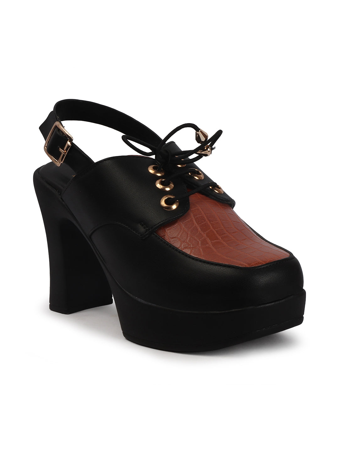 Retro Lace-Up Slingback Chunky Block Heel Pumps