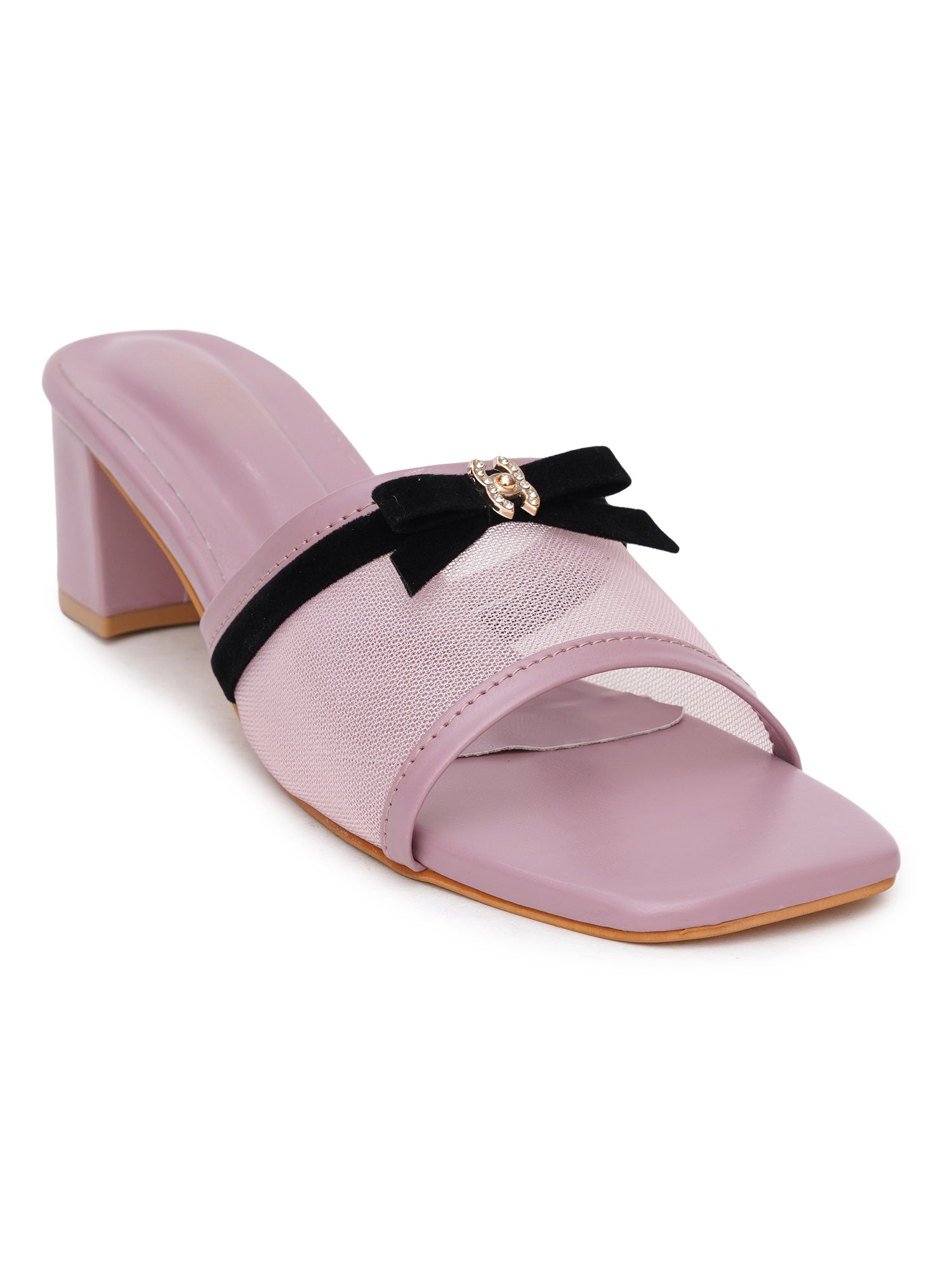 Elegant Open Toe Mesh Bow Block Heel Sandal