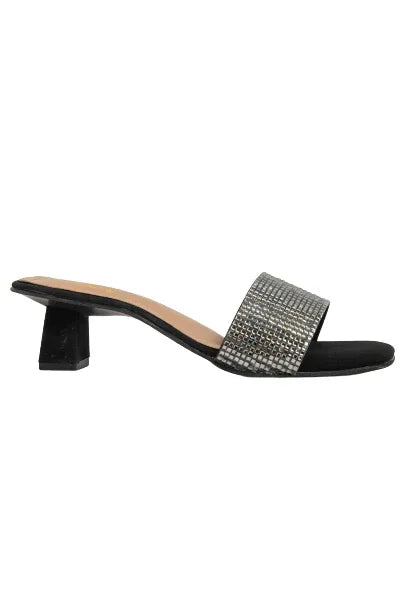 Crystal Grid Block Heel Slides