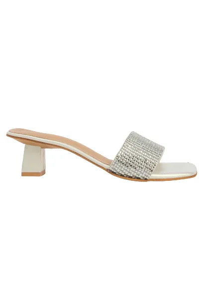 Crystal Grid Block Heel Slides