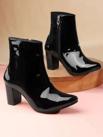 Patent Finish Block Heel Ankle Boots for Women