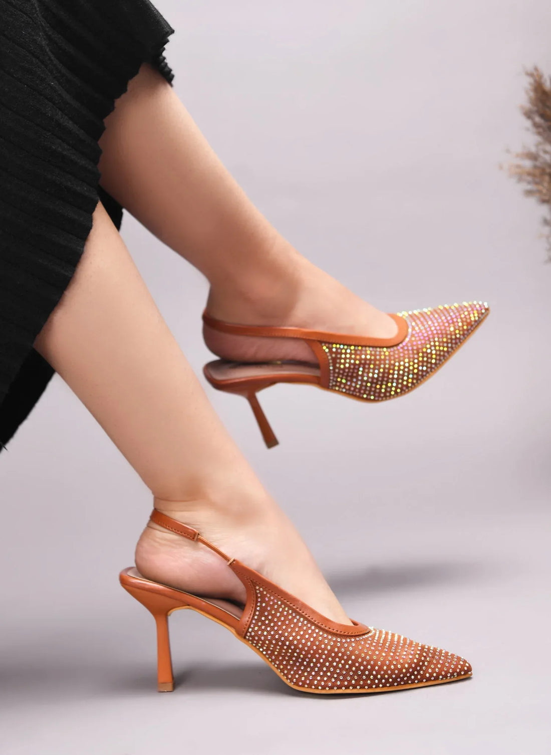 Rhinestone Detail Elegant Slingback Heels