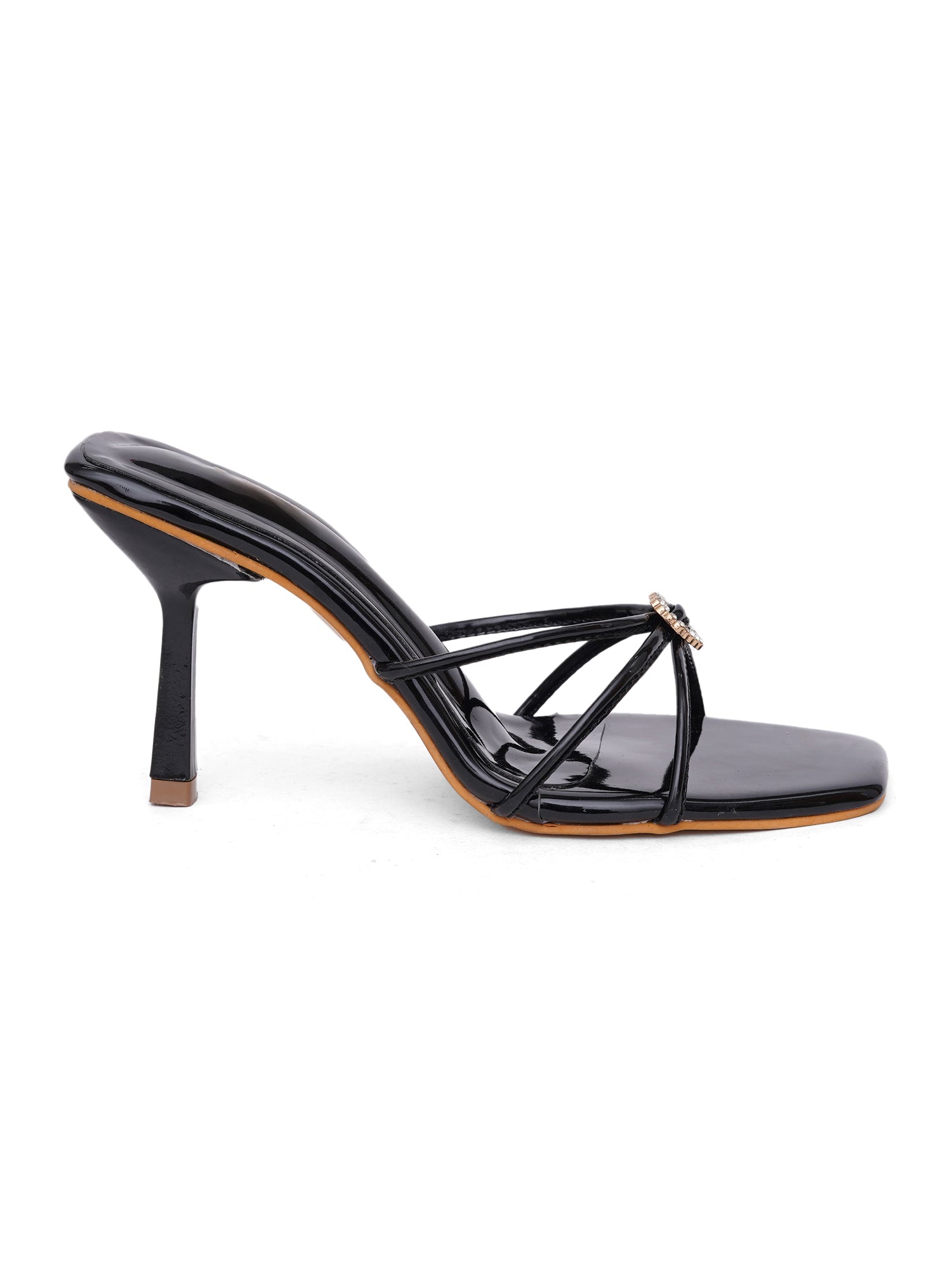 Glossy Kitten Heel Rhinestone Strap Sandals
