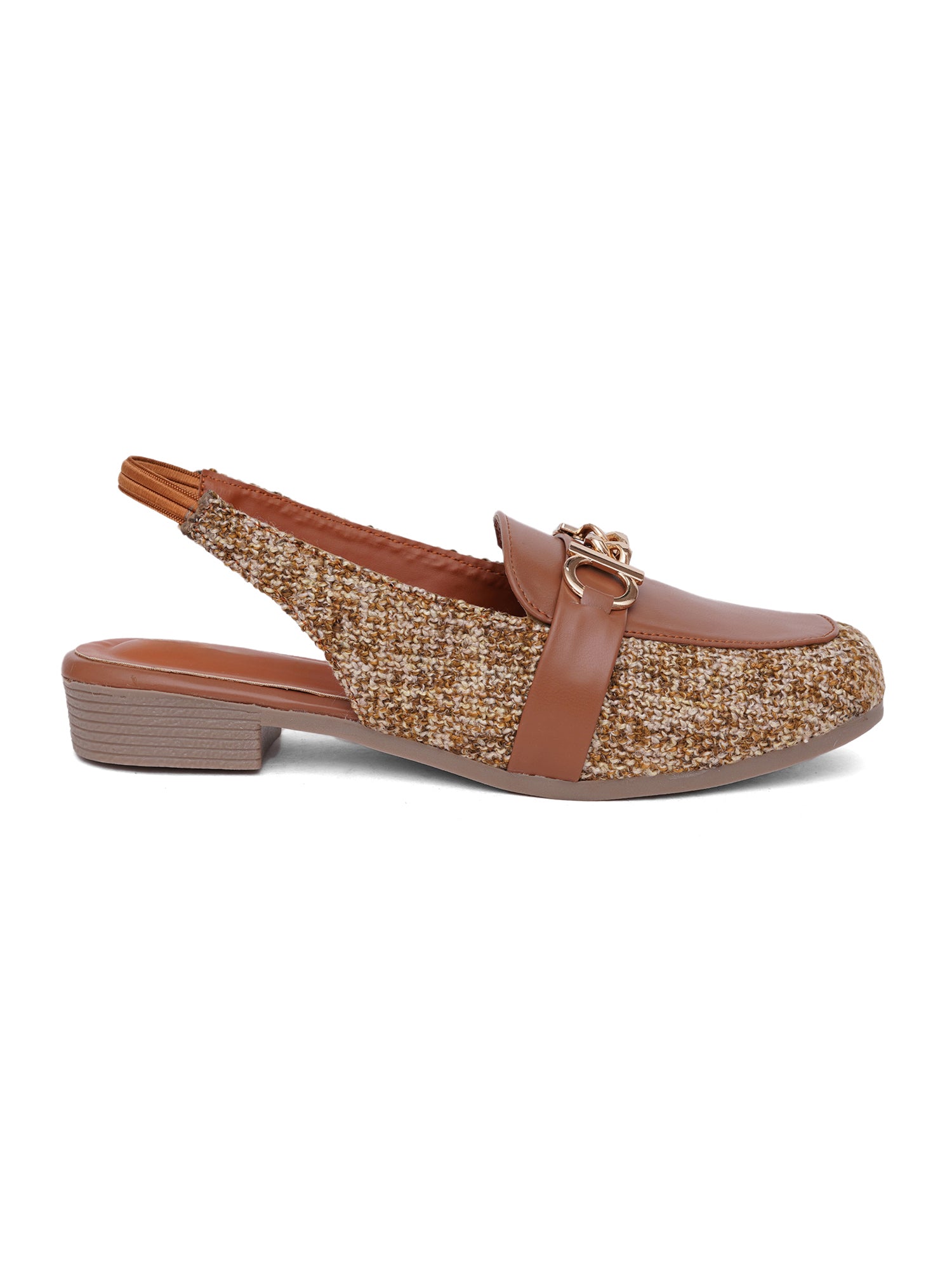 Fashion Tweed Chain Detail Slingback Mules