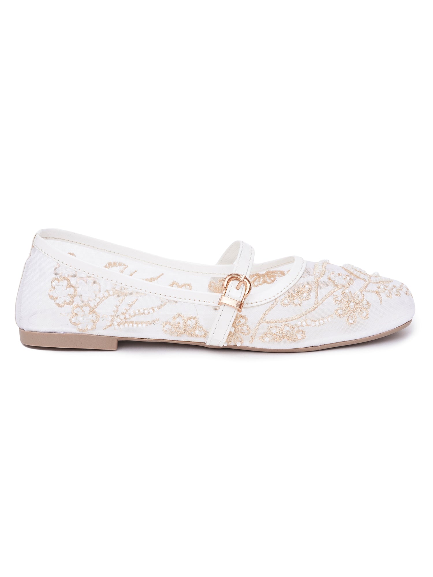 Elegant Pearl & Sequin Strap Mary Jane Style Ballerinas