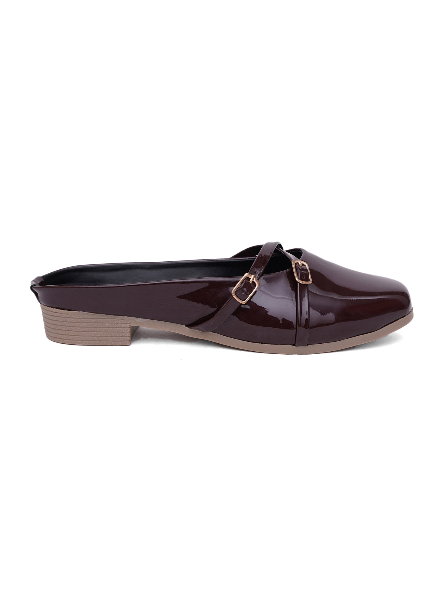 Elegant Double Strap Glossy Pointed Toe Mule Shoes