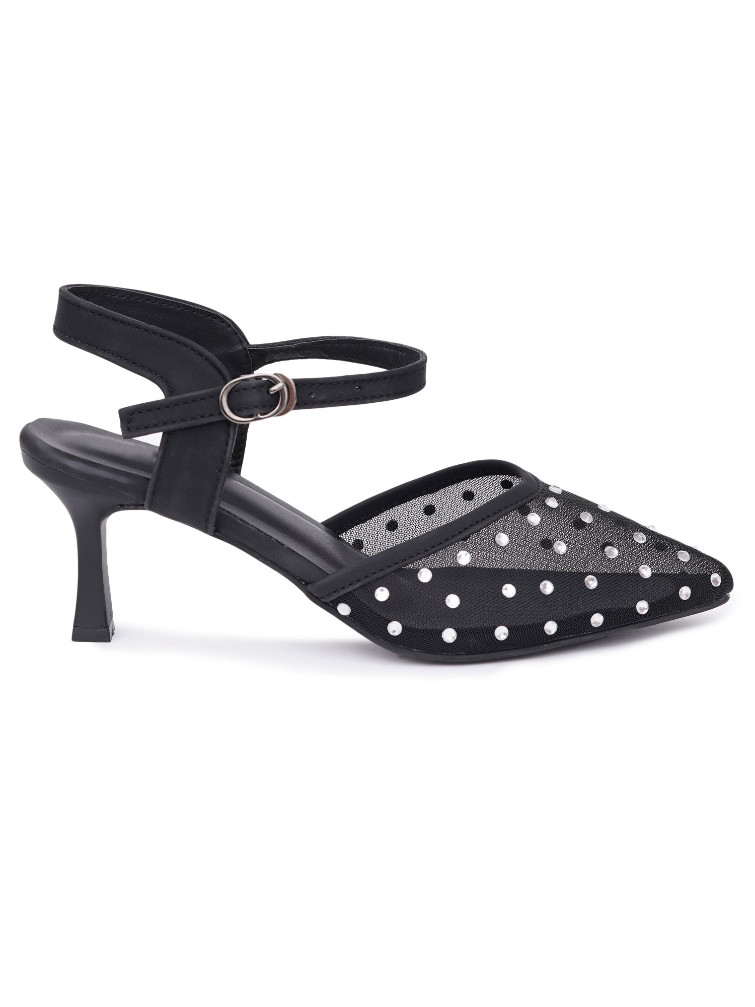 Rhinestone Mesh Pointed Toe Slingback Mules-Kitten Heel