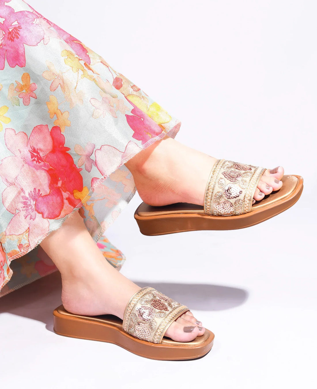 Royal Embroidery Comfort Platform Flats