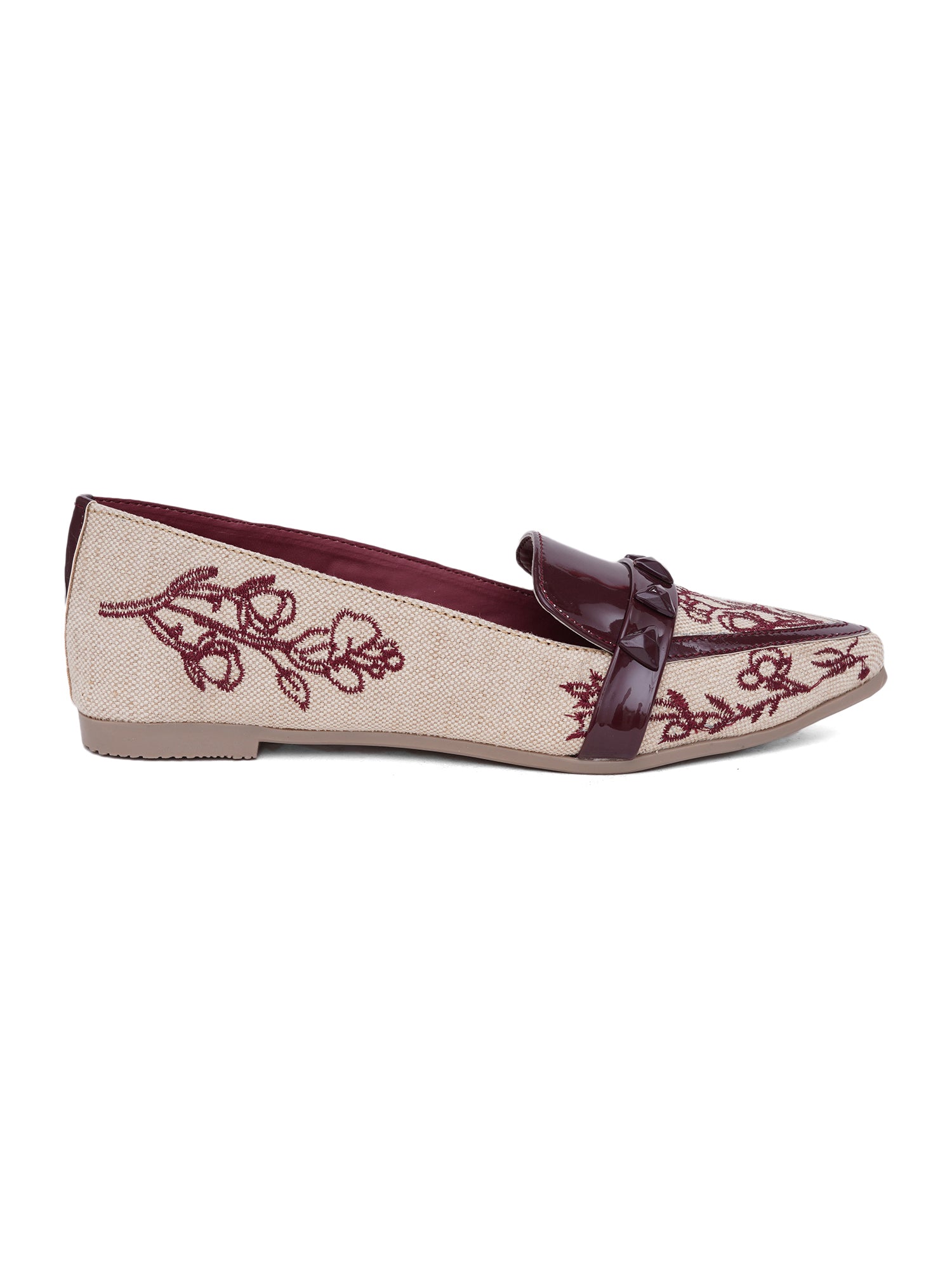 Embroidered Pointed Toe Premium Printed Slip-On Ballet Flats
