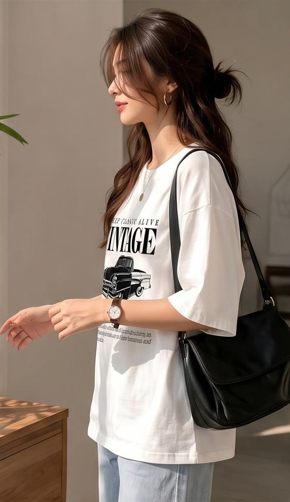 Retro Cotton Streetwear Oversized Vintage Car Graphic Printed T-Shirt