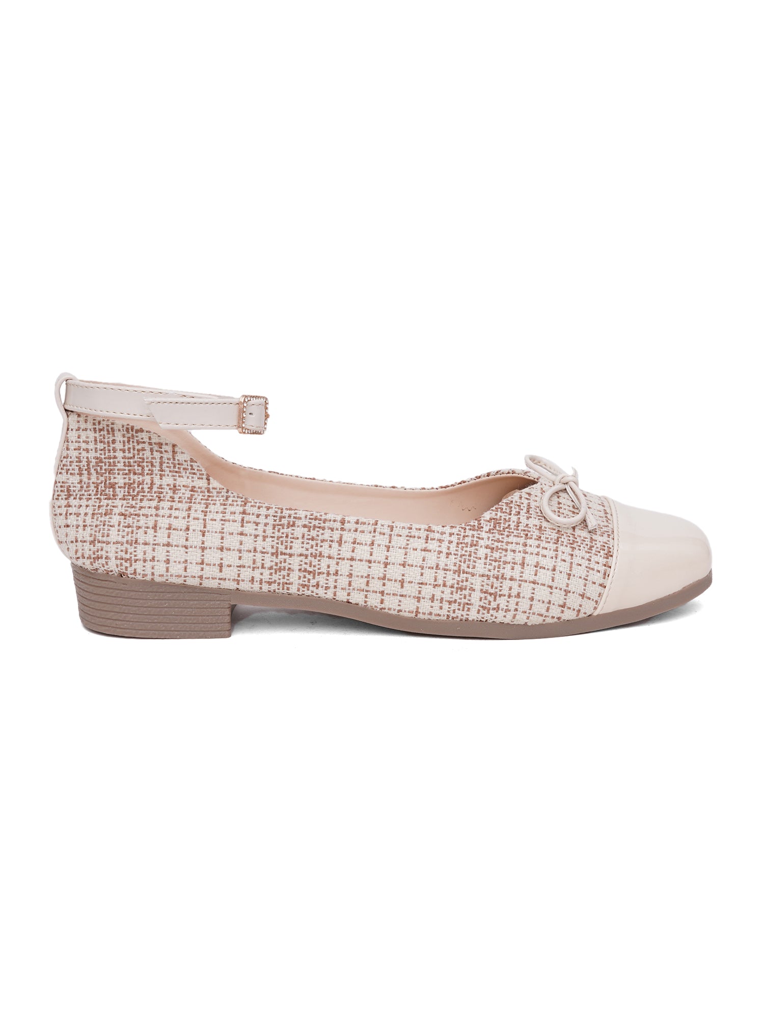 Elegant Tweed Texture Ballet Pumps Bellies with Ankle Strap