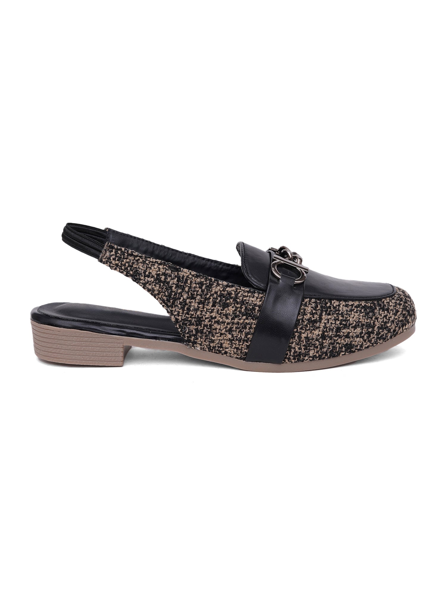 Fashion Tweed Chain Detail Slingback Mules