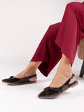 Glossy Pointed Toe Slingback Flat Mules
