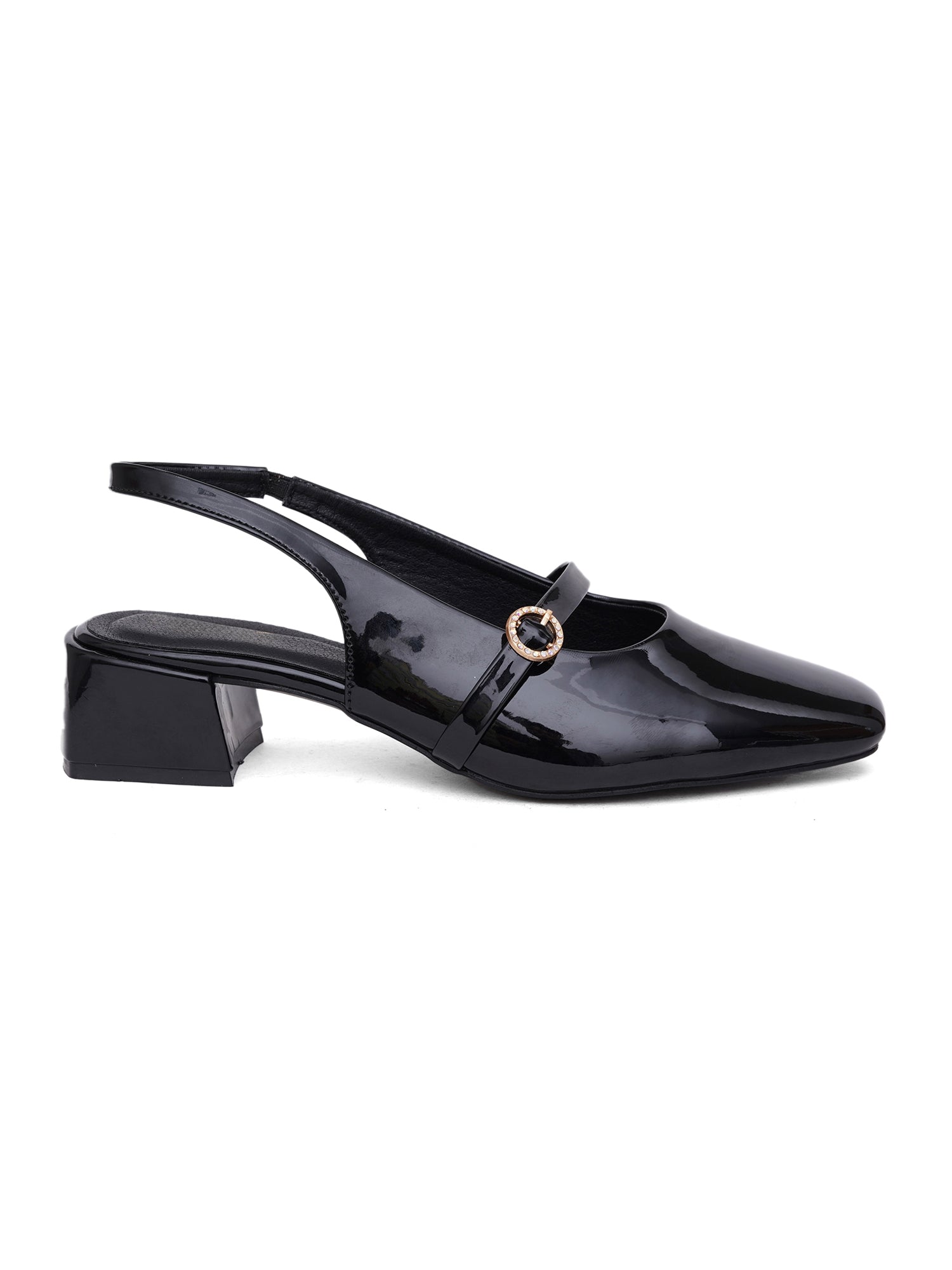 Elegant Patent Finish Mary Jane Slingback Heels with Strap Detail