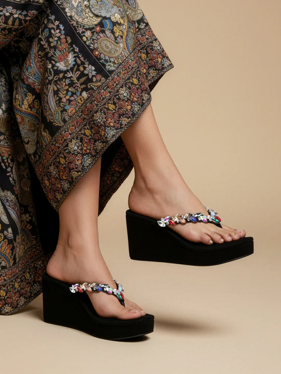 Jewel Detail Comfort Wedge Slides