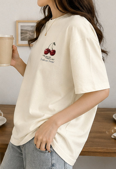 Oversized Cherry Graphic Printed T-Shirt