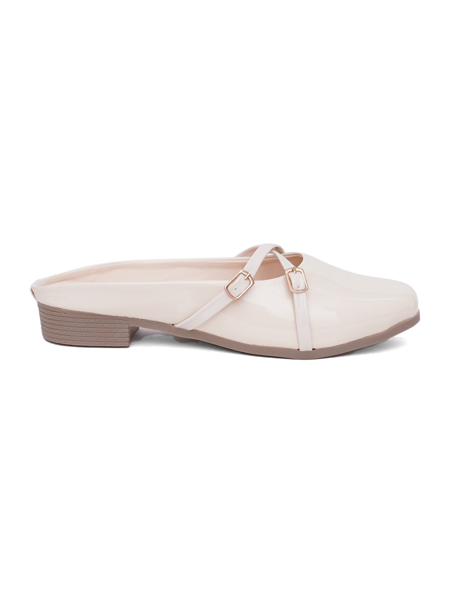 Elegant Double Strap Glossy Pointed Toe Mule Shoes