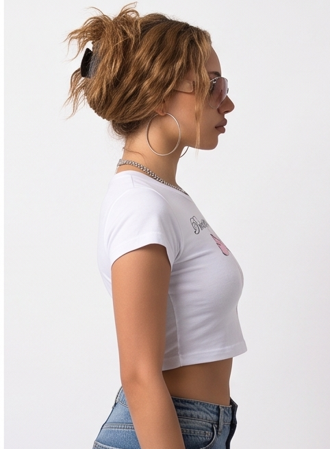 "Protect Your Heart" Bow Graphic Crop T-Shirt-White