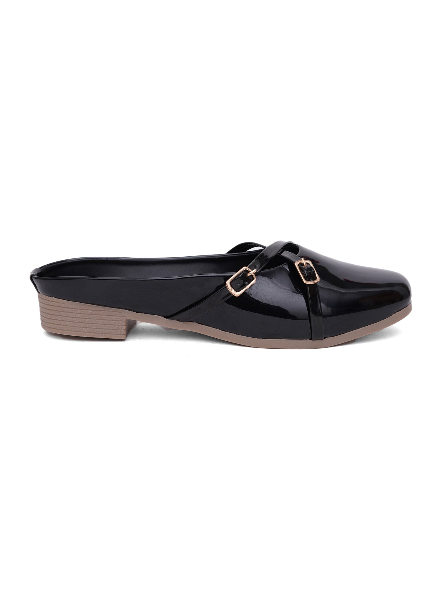 Elegant Double Strap Glossy Pointed Toe Mule Shoes