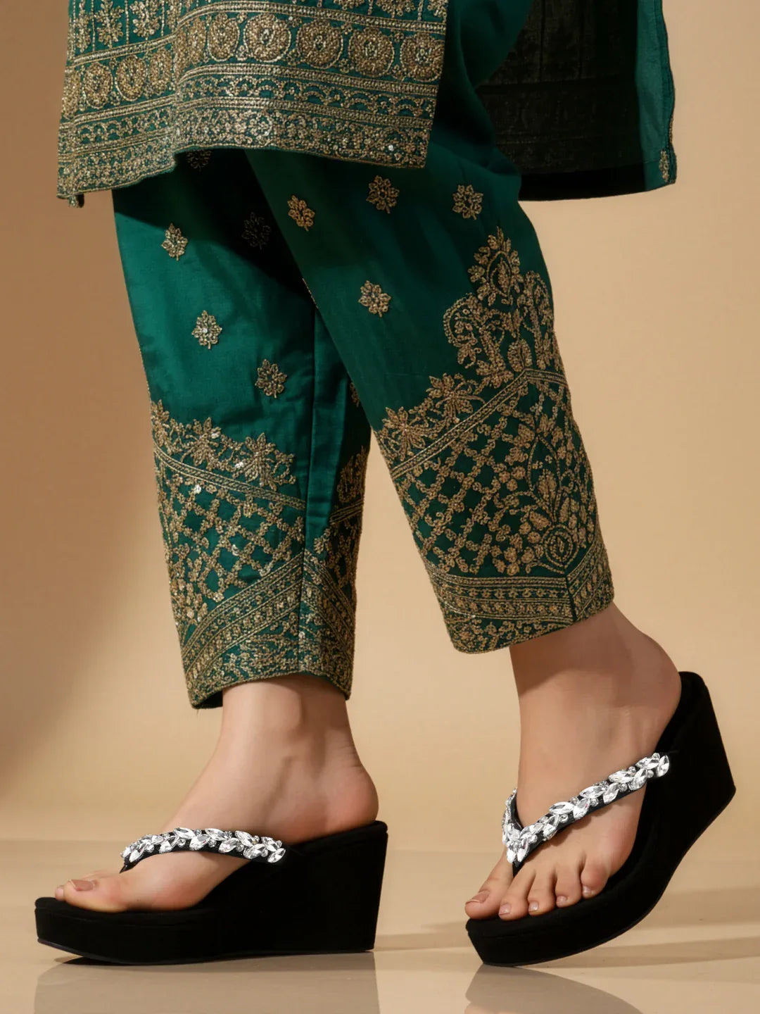 Jewel Detail Comfort Wedge Slides