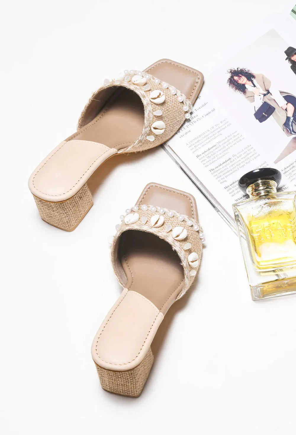 Ethnic Shell Detail Block Heels
