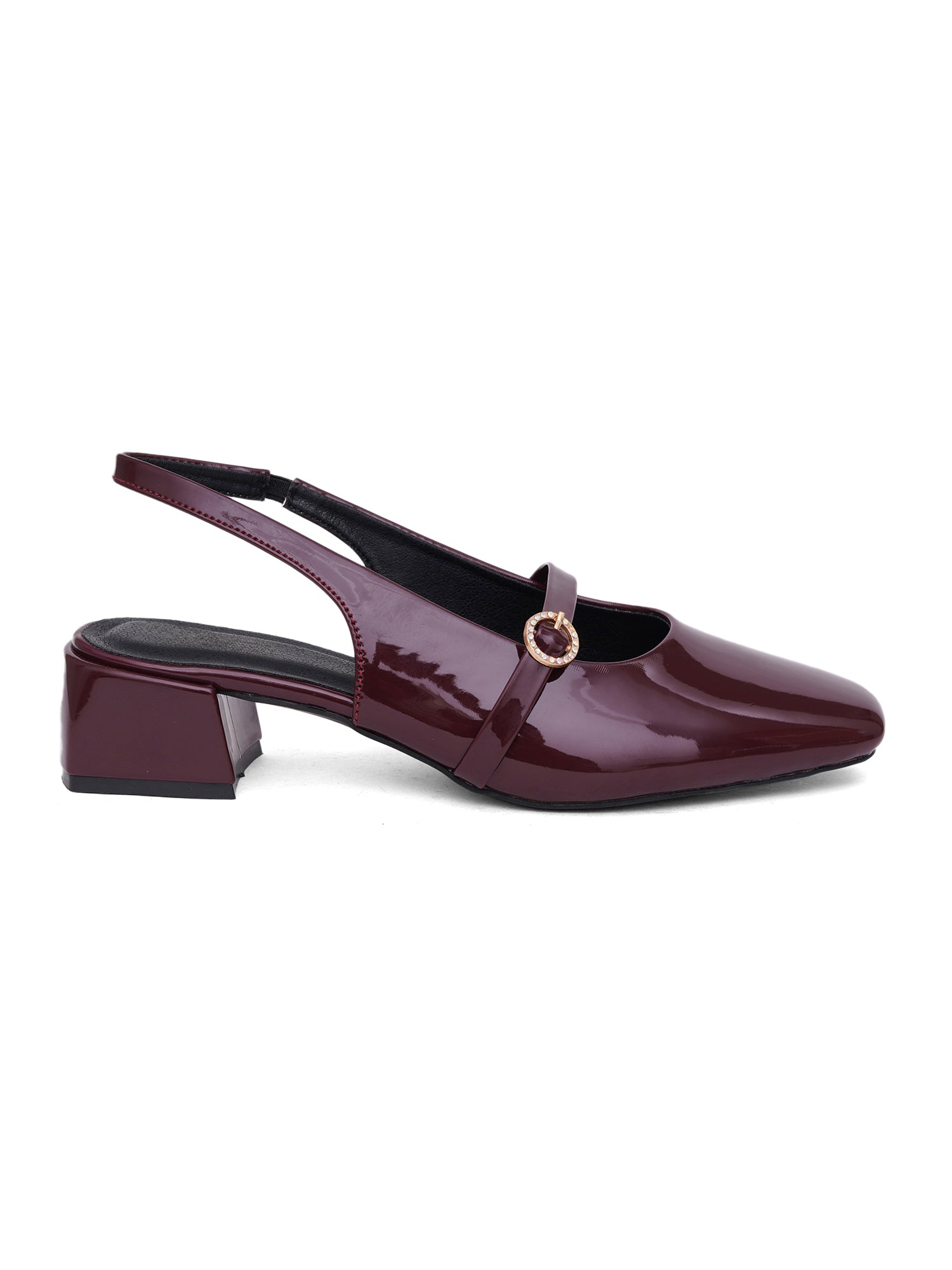 Elegant Patent Finish Mary Jane Slingback Heels with Strap Detail