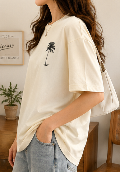 Oversized Palm Tree Graphic Printed T-Shirt