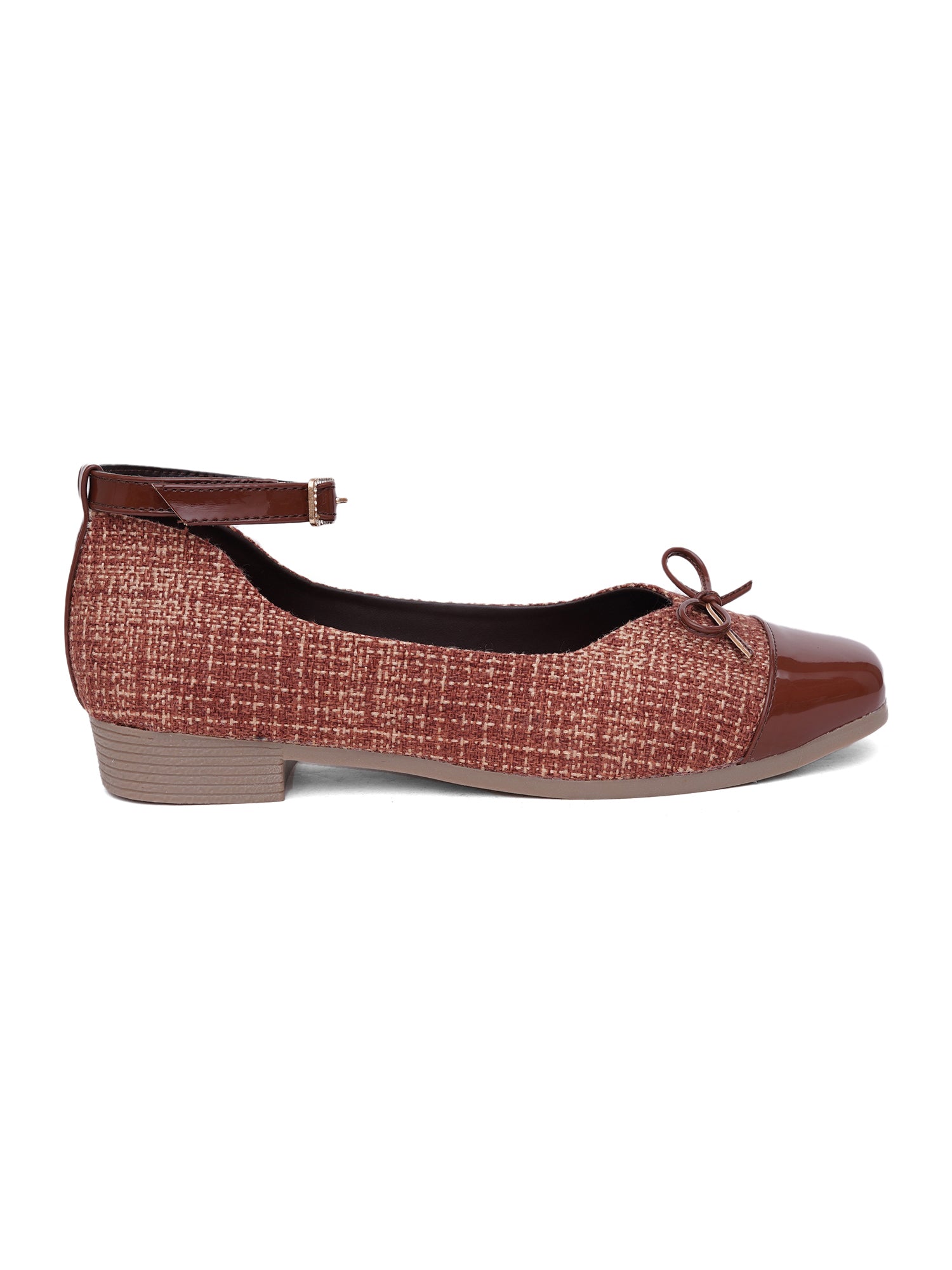 Elegant Tweed Texture Ballet Pumps Bellies with Ankle Strap
