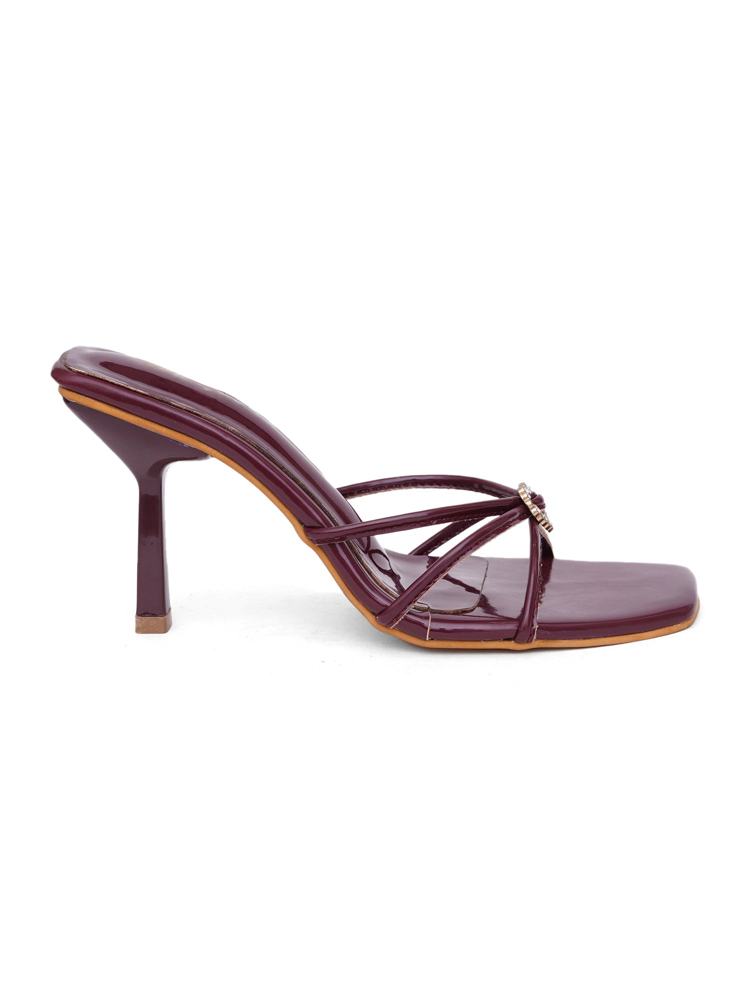 Glossy Kitten Heel Rhinestone Strap Sandals