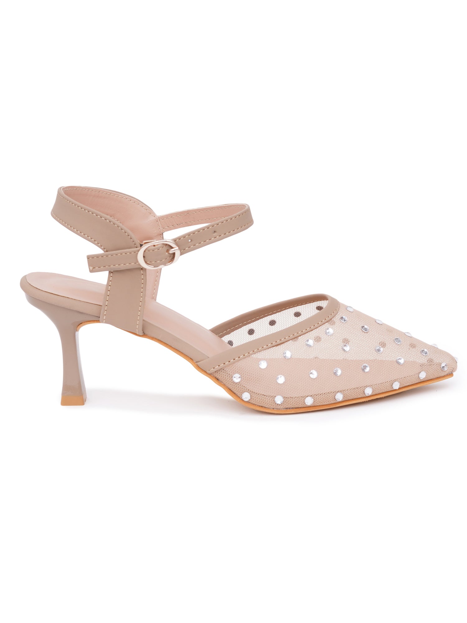 Rhinestone Mesh Pointed Toe Slingback Mules-Kitten Heel