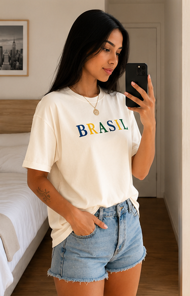 Oversized Brasil Typography Printed T-Shirt