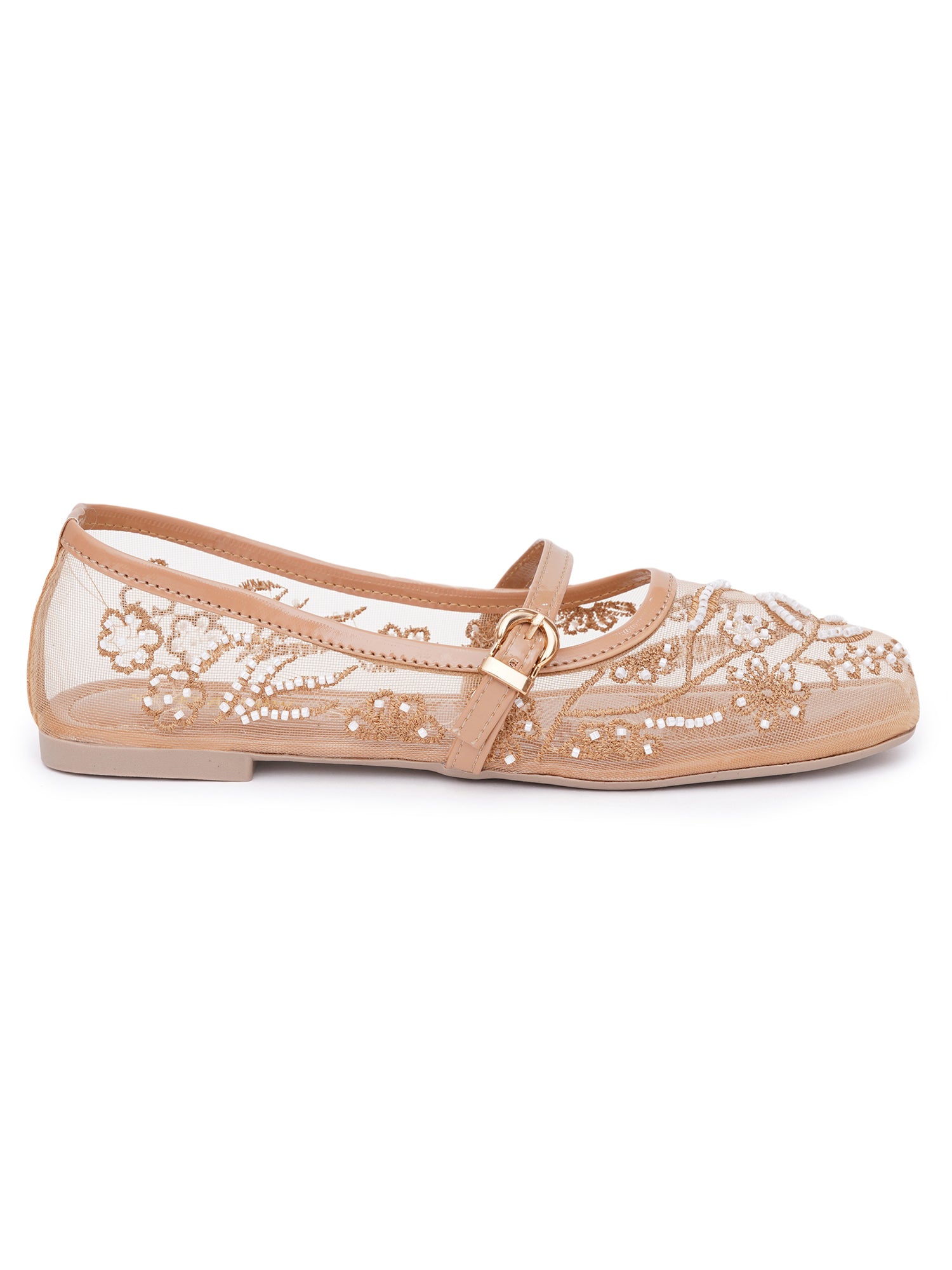 Elegant Pearl & Sequin Strap Mary Jane Style Ballerinas