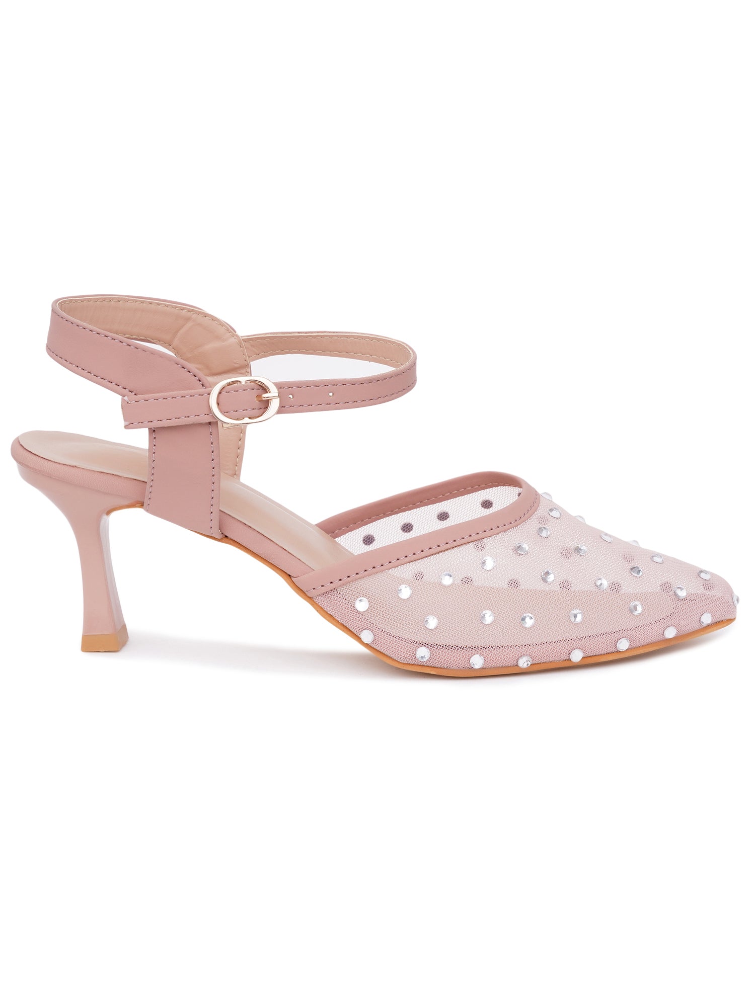 Rhinestone Mesh Pointed Toe Slingback Mules-Kitten Heel