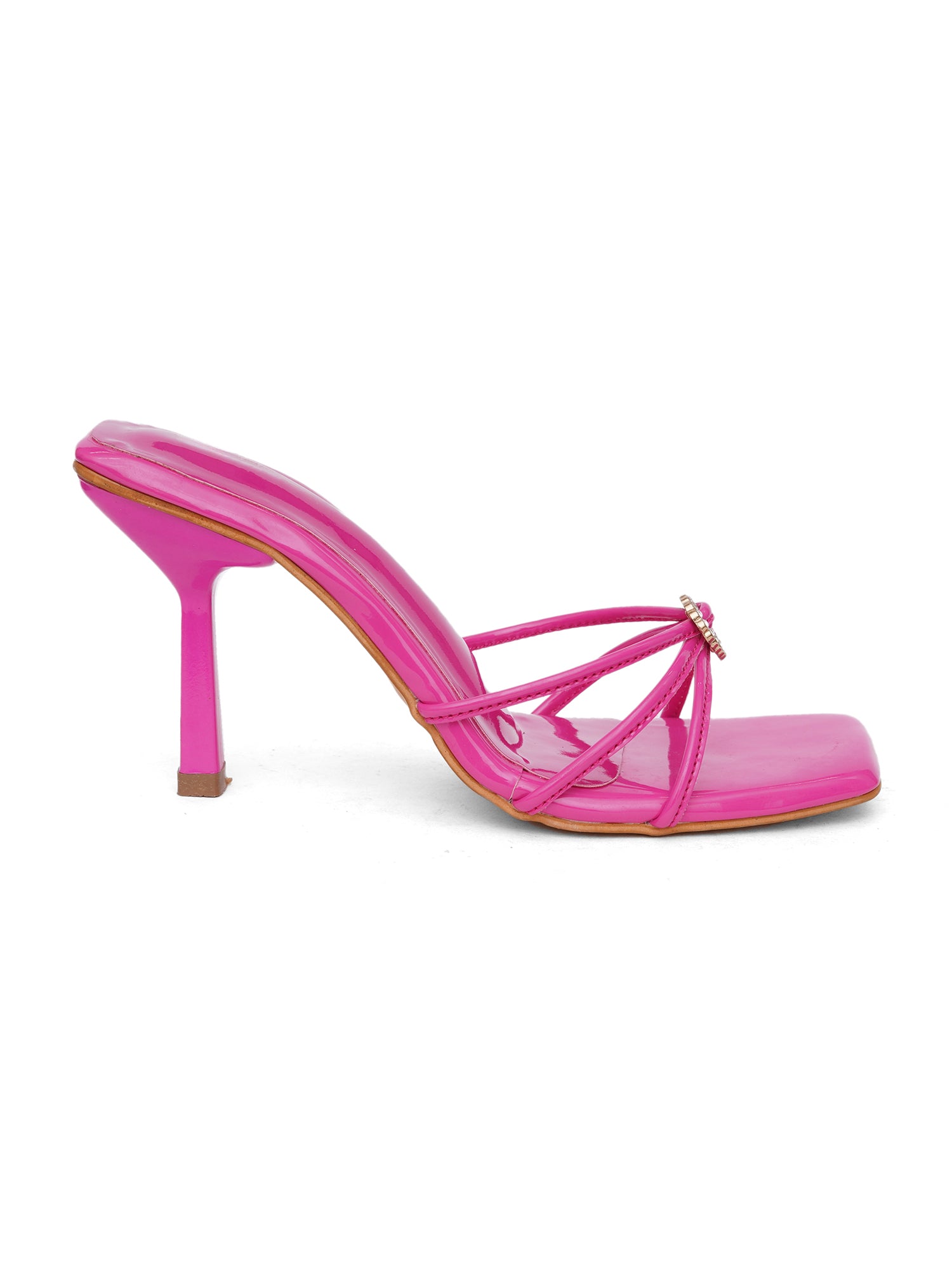 Glossy Kitten Heel Rhinestone Strap Sandals