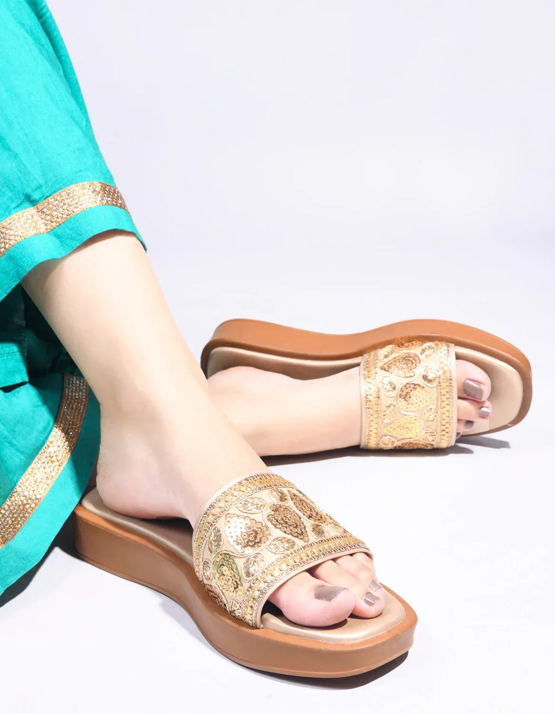 Royal Embroidery Comfort Platform Flats