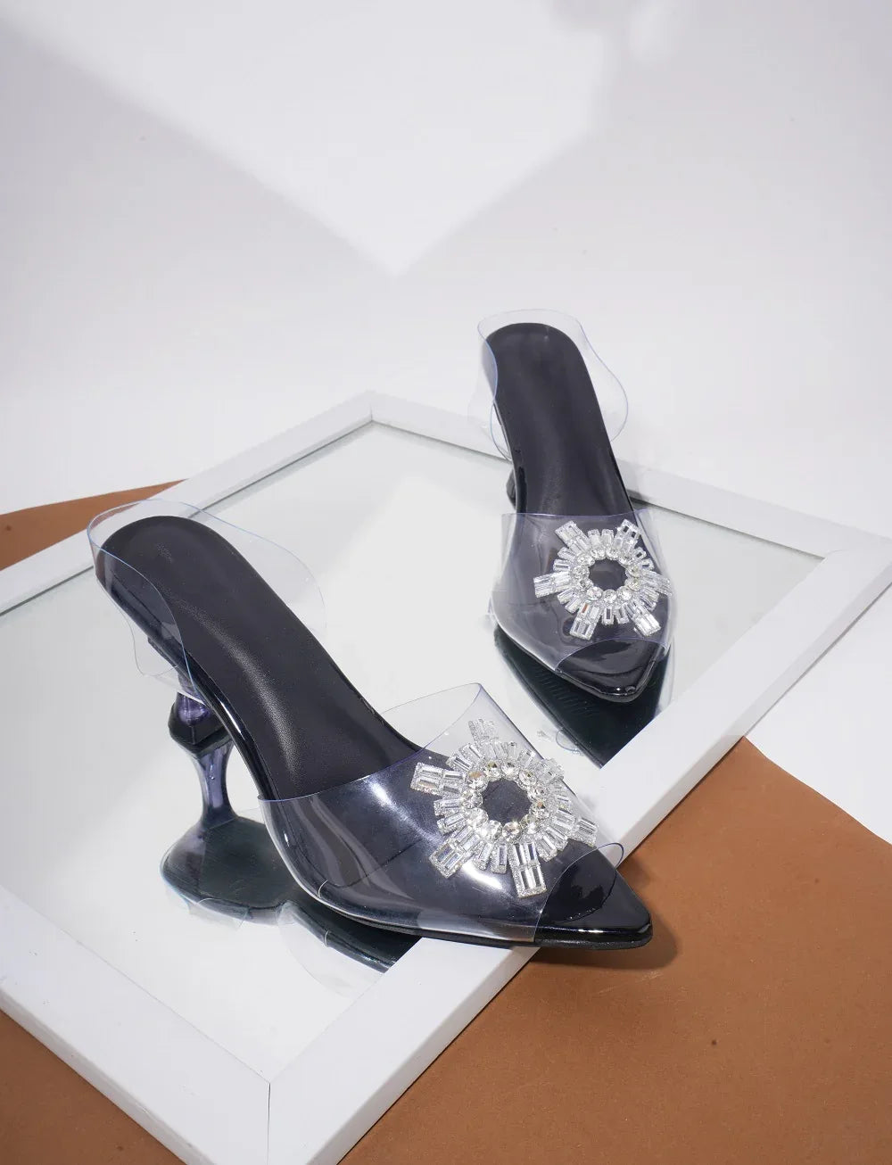 Diamond Accent Clear Heel Sandals