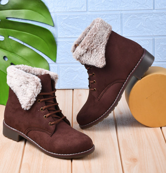 Cold Guard Lace-Up Fur Ankle Boots