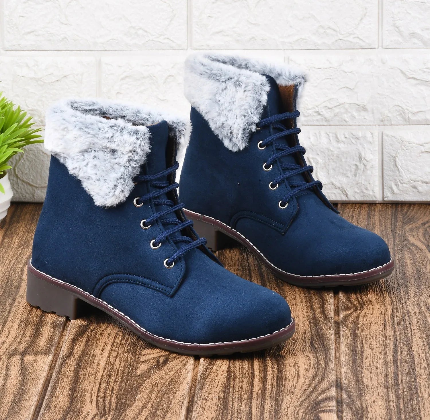 Cold Guard Lace-Up Fur Ankle Boots