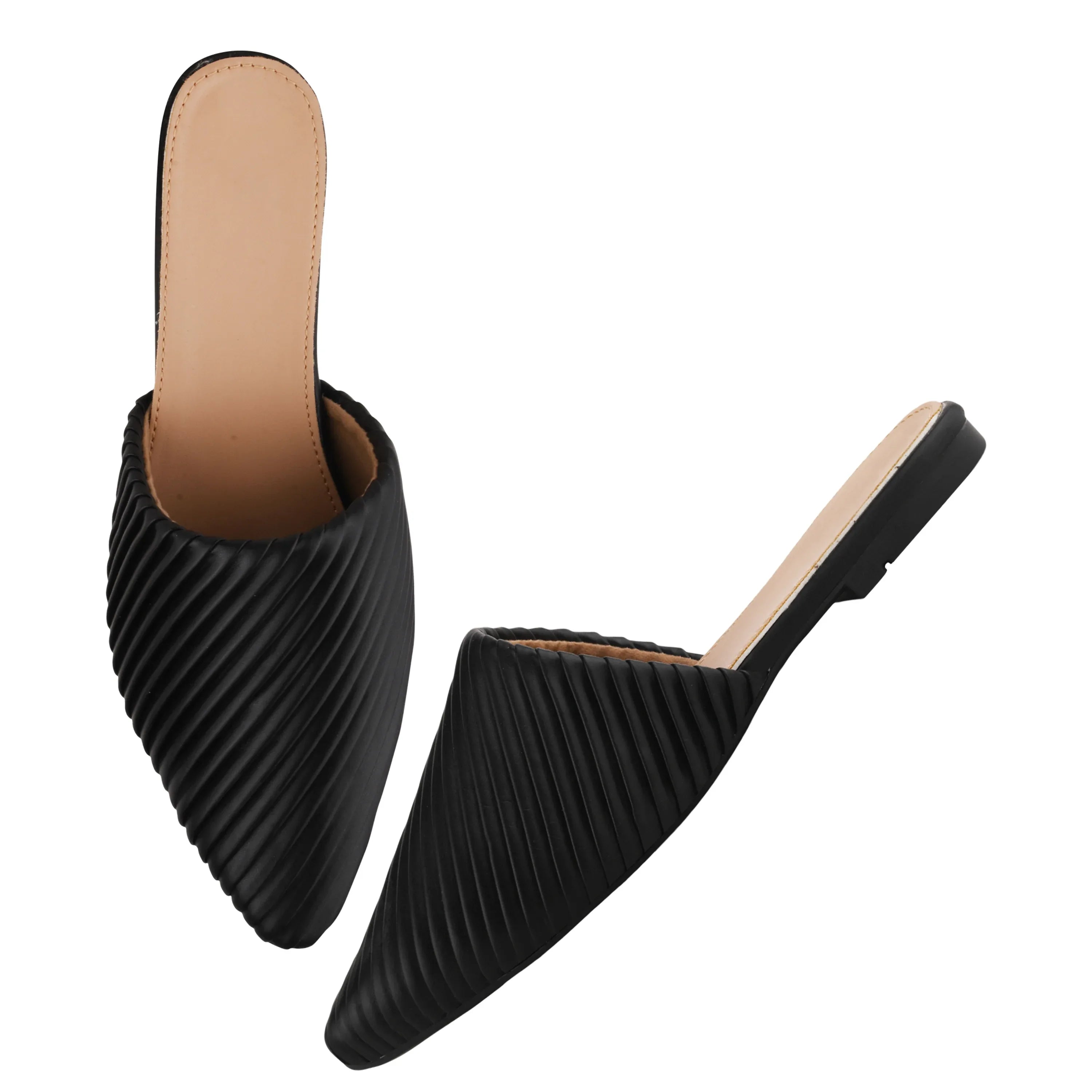 Modern Ribbed Finish Pointed Toe Mules